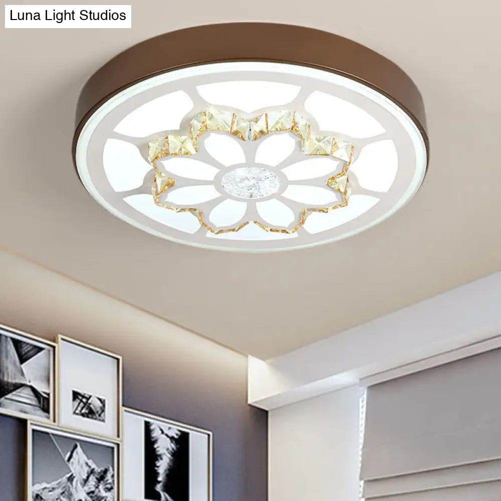 Modern Led Flower Ceiling Light With Color Options And Crystal Accents - Brown/White Brown / White B