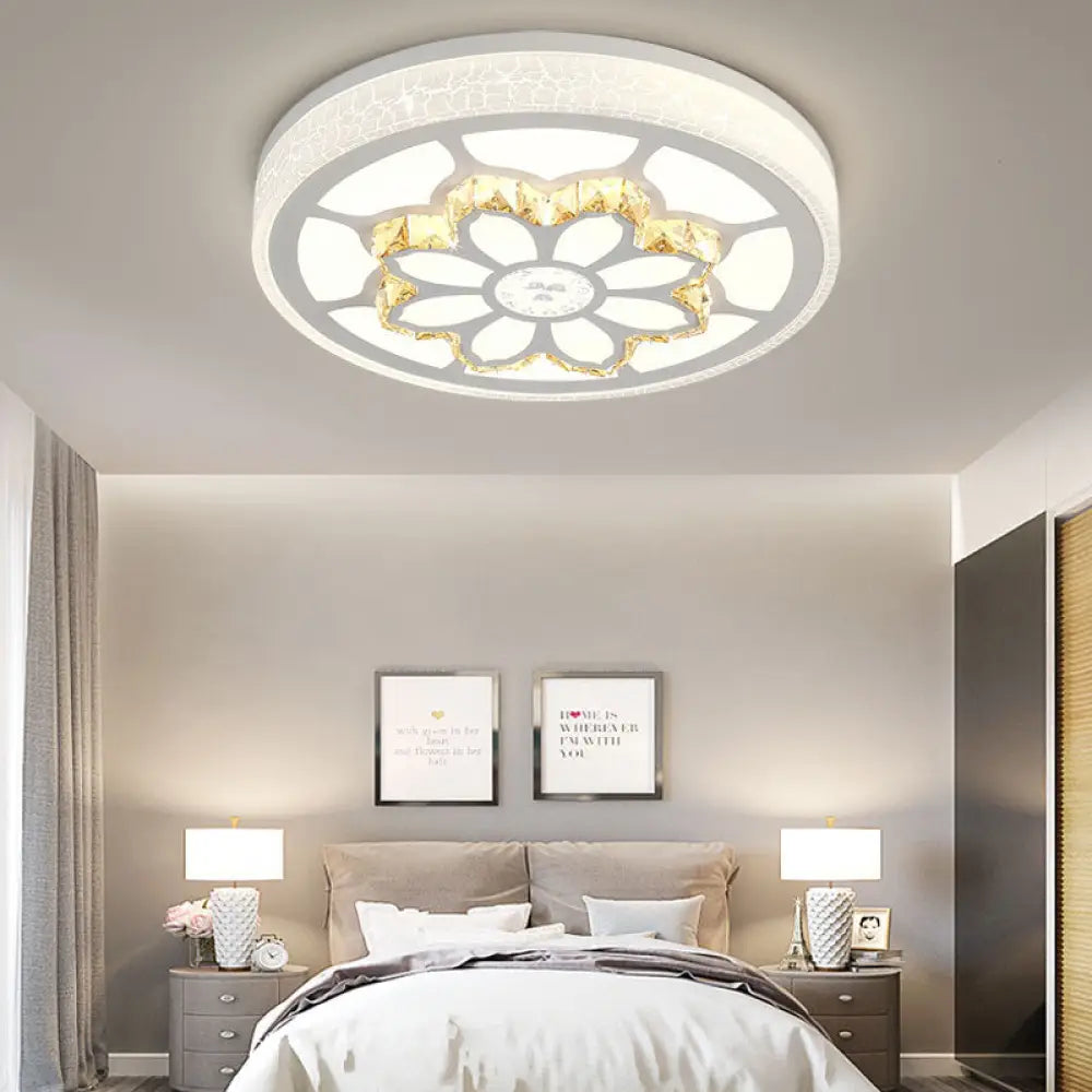 Modern Led Flower Ceiling Light With Color Options And Crystal Accents - Brown/White White / C