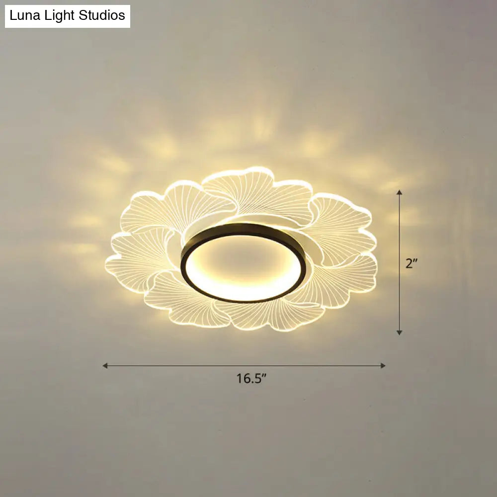 Modern Led Flower Ceiling Mount Light Fixture For Bedroom - Acrylic Flush Black / 16.5 Third Gear