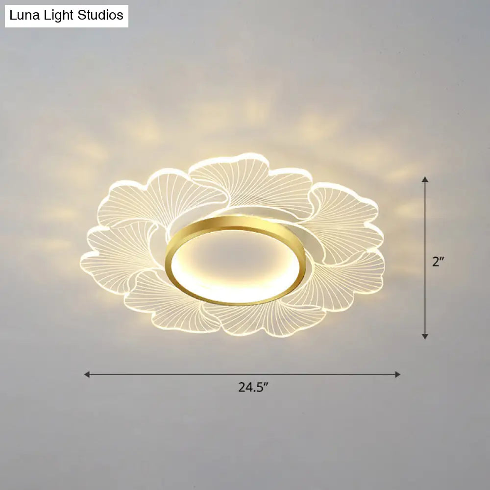 Modern Led Flower Ceiling Mount Light Fixture For Bedroom - Acrylic Flush Gold / 24.5 Remote Control