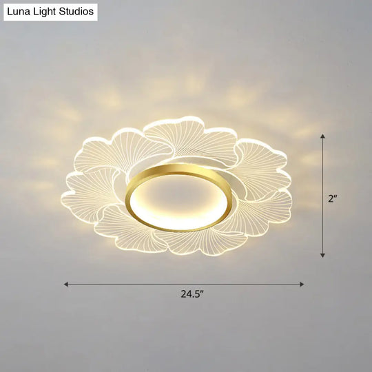 Modern Led Flower Ceiling Mount Light Fixture For Bedroom - Acrylic Flush Gold / 24.5 Remote Control