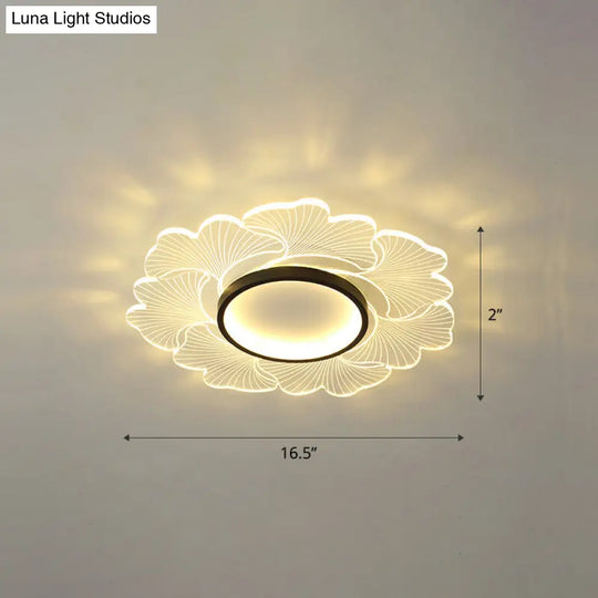 Modern Led Flower Ceiling Mount Light Fixture For Bedroom - Acrylic Flush Black / 16.5 Remote