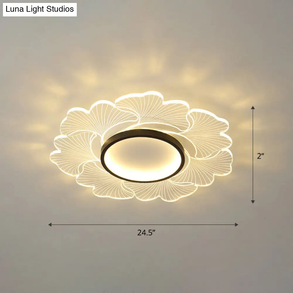 Modern Led Flower Ceiling Mount Light Fixture For Bedroom - Acrylic Flush Black / 24.5 Remote