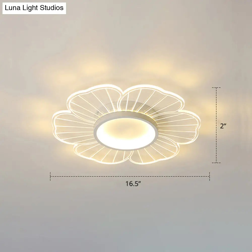 Modern Led Flower Ceiling Mount Light Fixture For Bedroom - Acrylic Flush White / 16.5 Remote