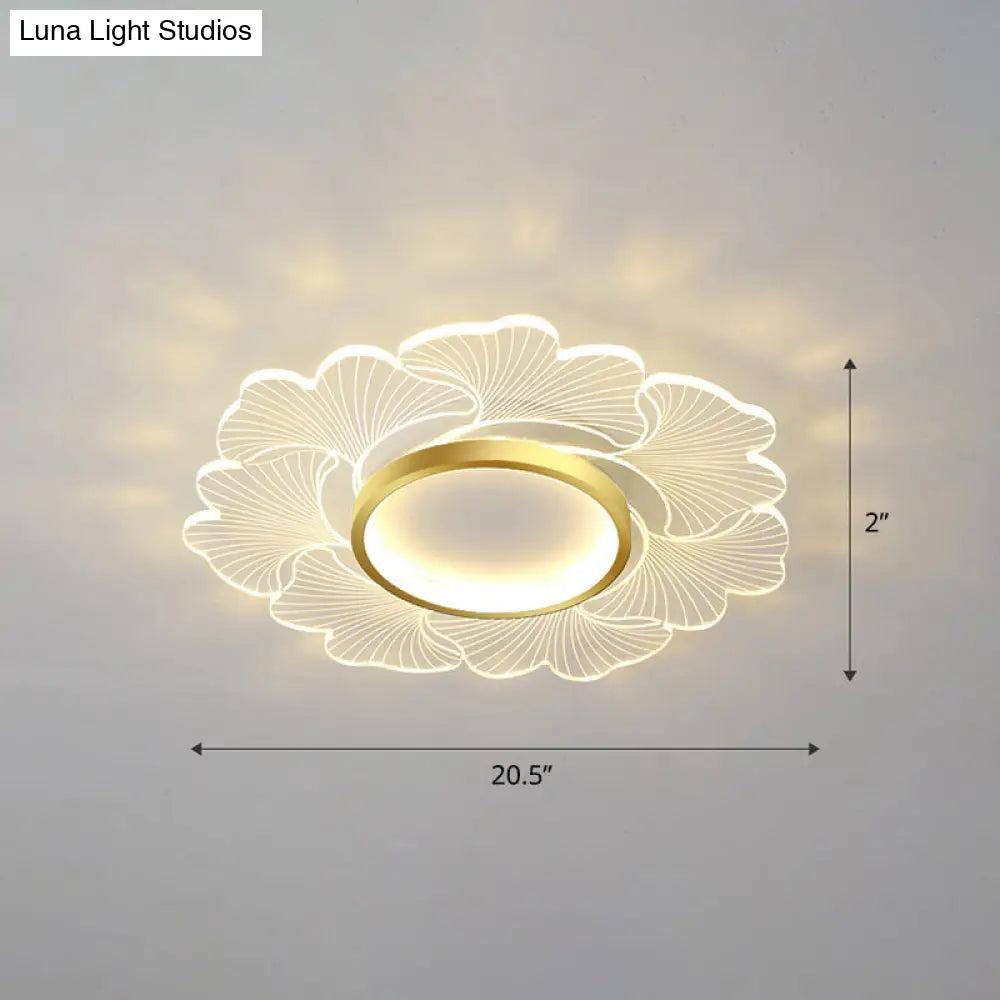 Modern Led Flower Ceiling Mount Light Fixture For Bedroom - Acrylic Flush Gold / 20.5 Third Gear