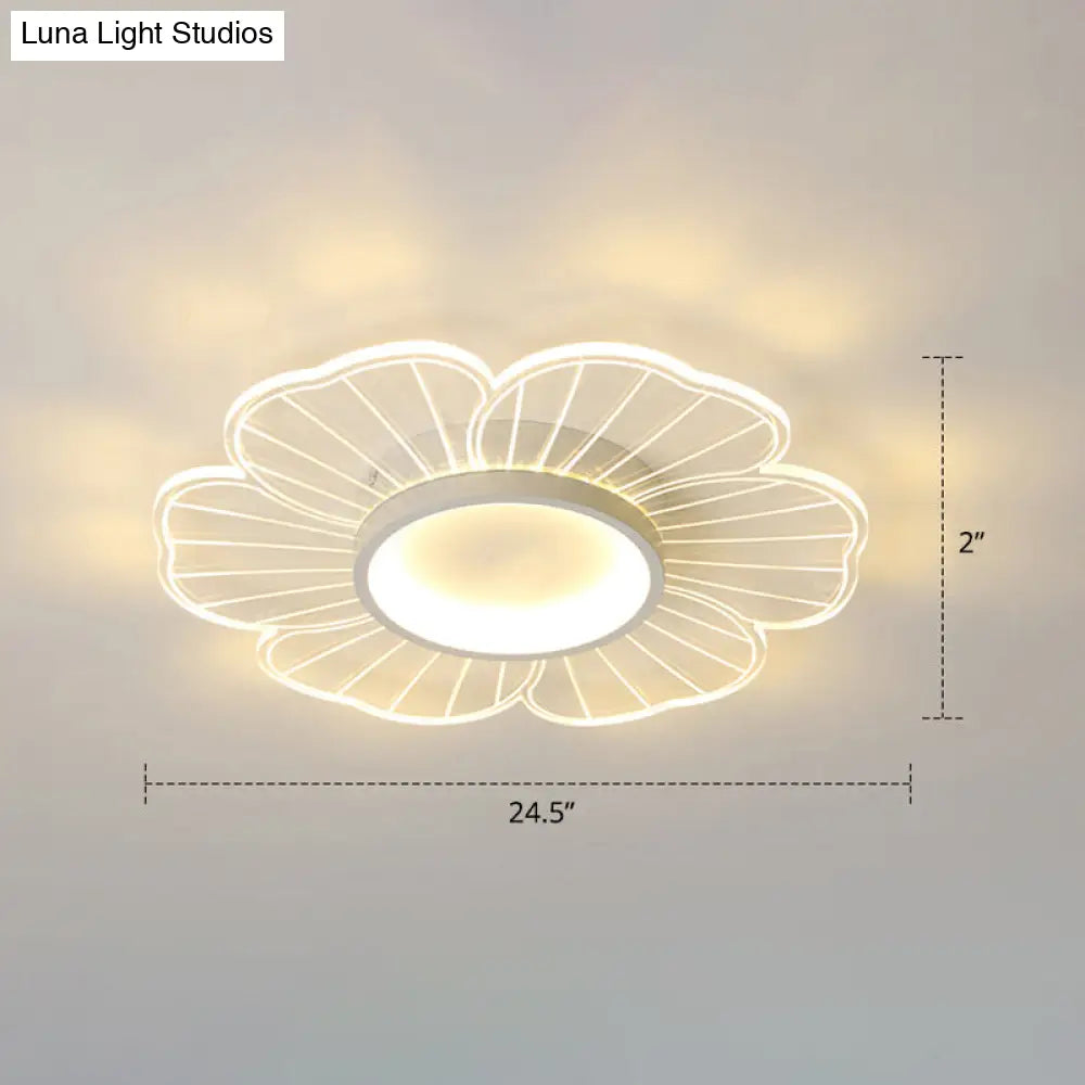 Modern Led Flower Ceiling Mount Light Fixture For Bedroom - Acrylic Flush White / 24.5 Remote