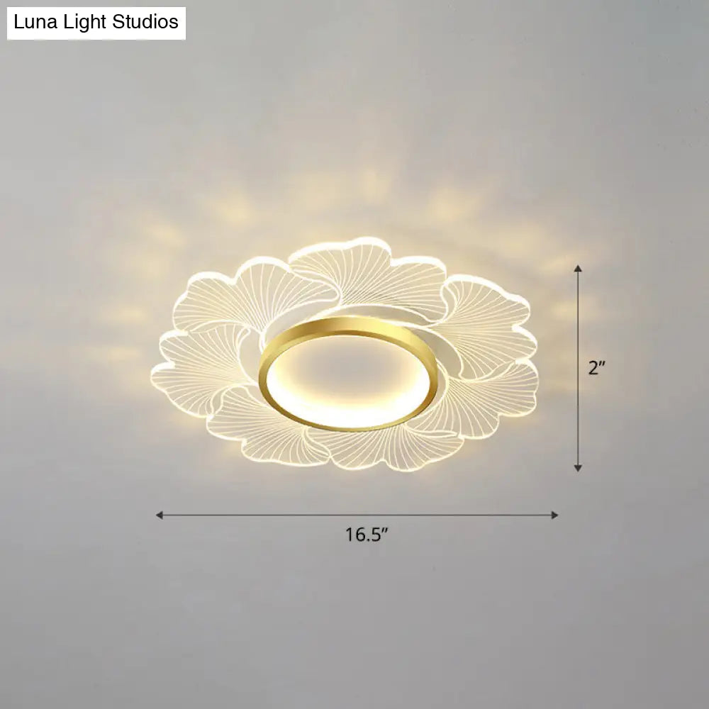 Modern Led Flower Ceiling Mount Light Fixture For Bedroom - Acrylic Flush Gold / 16.5 Remote Control