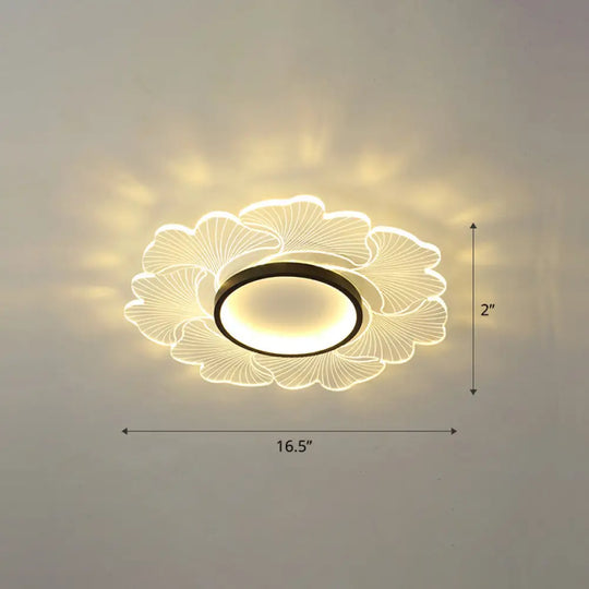 Modern Led Flower Ceiling Mount Light Fixture For Bedroom - Acrylic Flush Black / 16.5’ Remote