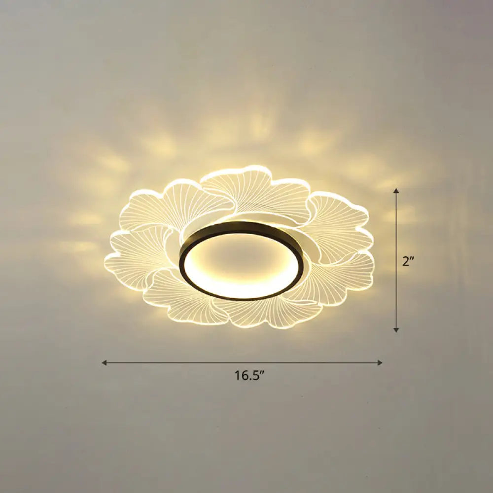 Modern Led Flower Ceiling Mount Light Fixture For Bedroom - Acrylic Flush Black / 16.5’ Third Gear