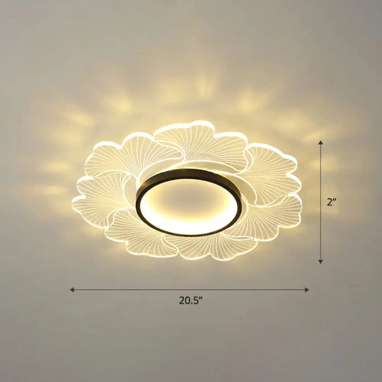 Modern Led Flower Ceiling Mount Light Fixture For Bedroom - Acrylic Flush Black / 20.5’ Remote