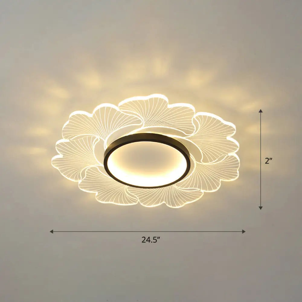 Modern Led Flower Ceiling Mount Light Fixture For Bedroom - Acrylic Flush Black / 24.5’ Remote