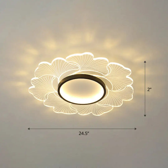 Modern Led Flower Ceiling Mount Light Fixture For Bedroom - Acrylic Flush Black / 24.5’ Remote