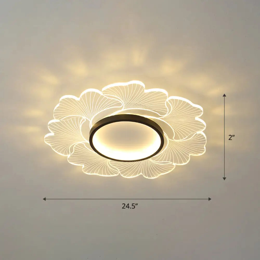 Modern Led Flower Ceiling Mount Light Fixture For Bedroom - Acrylic Flush Black / 24.5’ Third Gear