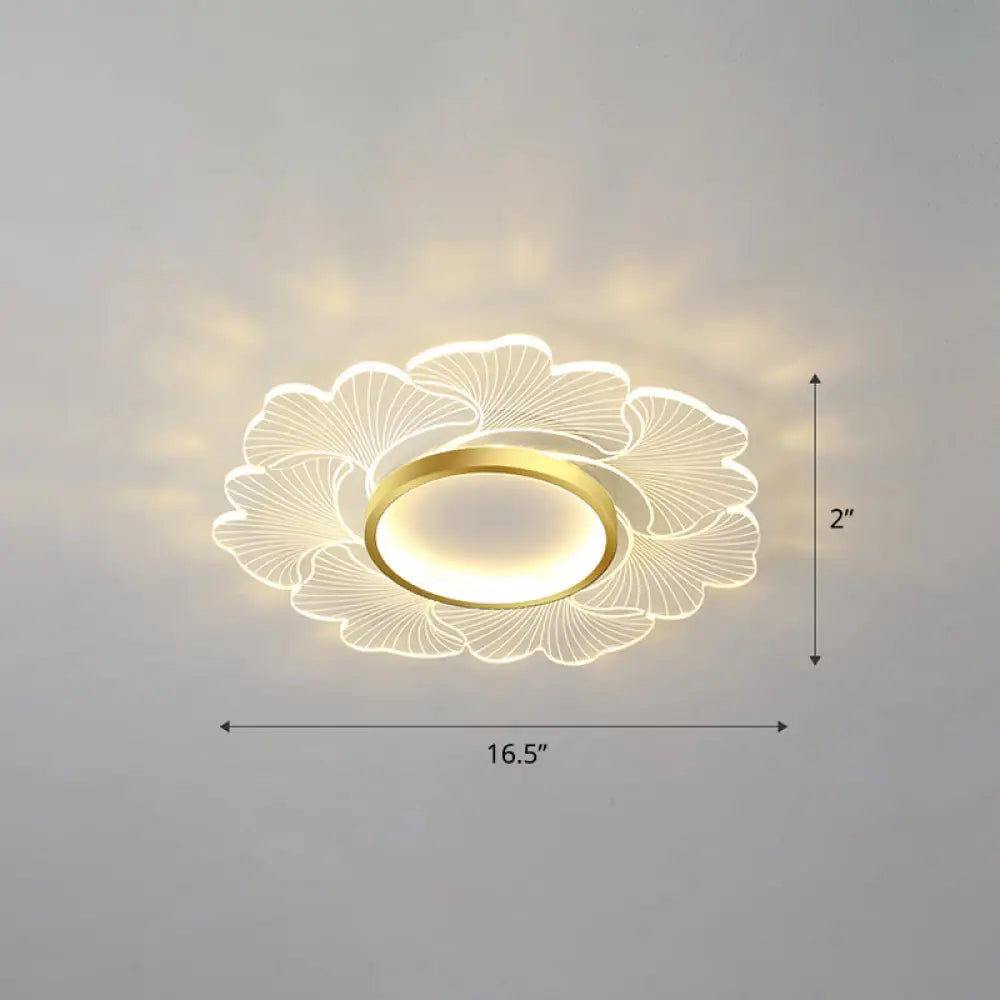 Modern Led Flower Ceiling Mount Light Fixture For Bedroom - Acrylic Flush Gold / 16.5’ Remote