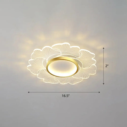 Modern Led Flower Ceiling Mount Light Fixture For Bedroom - Acrylic Flush Gold / 16.5’ Remote