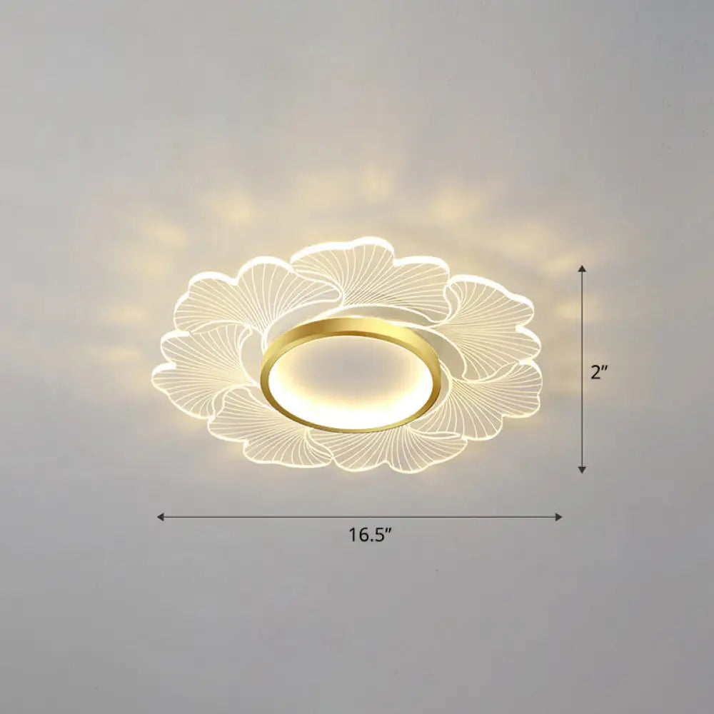 Modern Led Flower Ceiling Mount Light Fixture For Bedroom - Acrylic Flush Gold / 16.5’ Third Gear