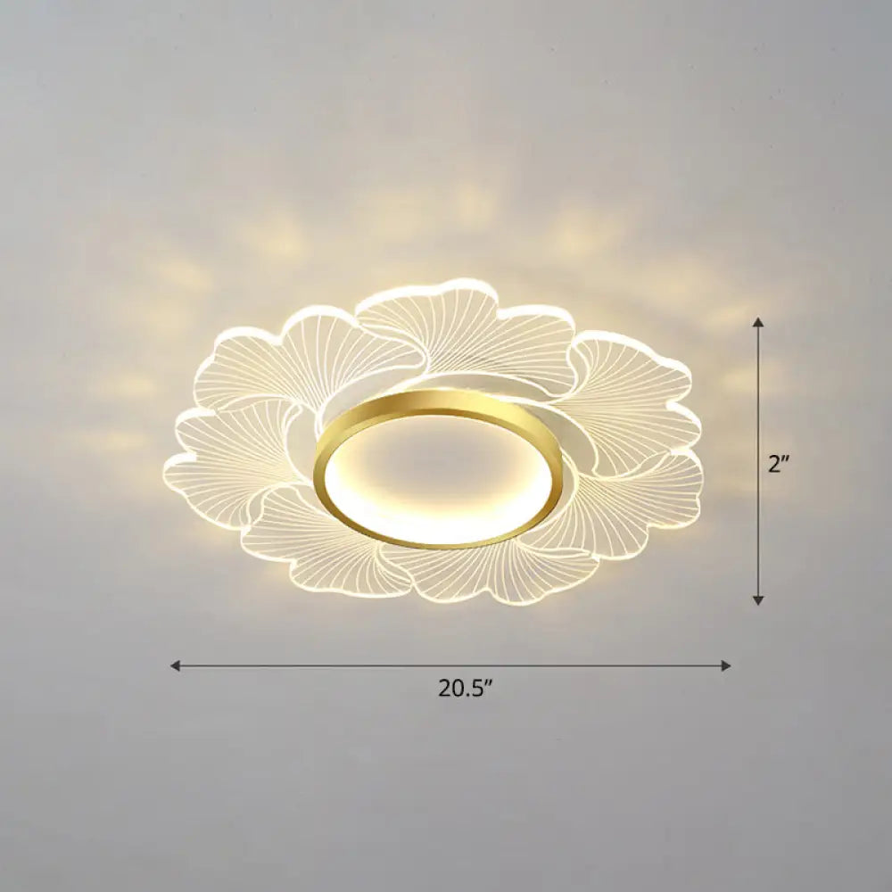 Modern Led Flower Ceiling Mount Light Fixture For Bedroom - Acrylic Flush Gold / 20.5’ Remote