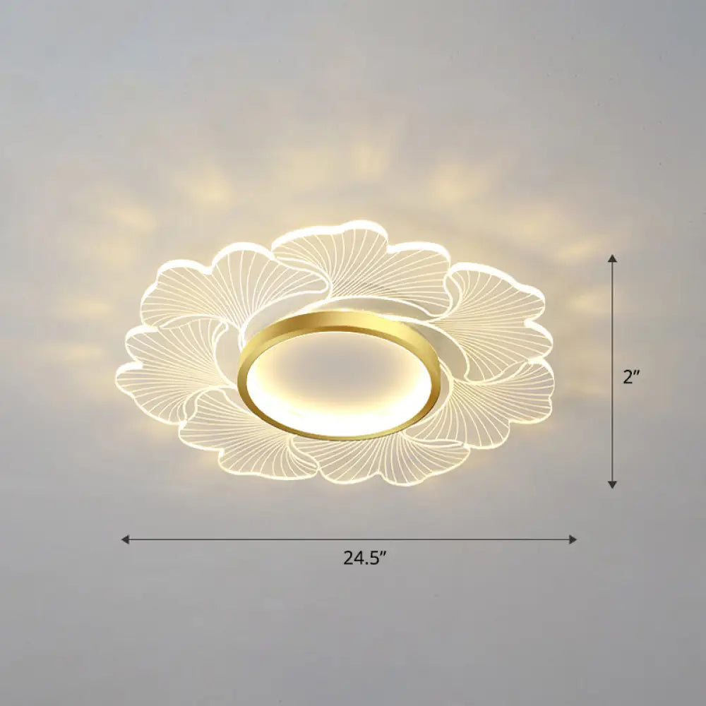 Modern Led Flower Ceiling Mount Light Fixture For Bedroom - Acrylic Flush Gold / 24.5’ Remote