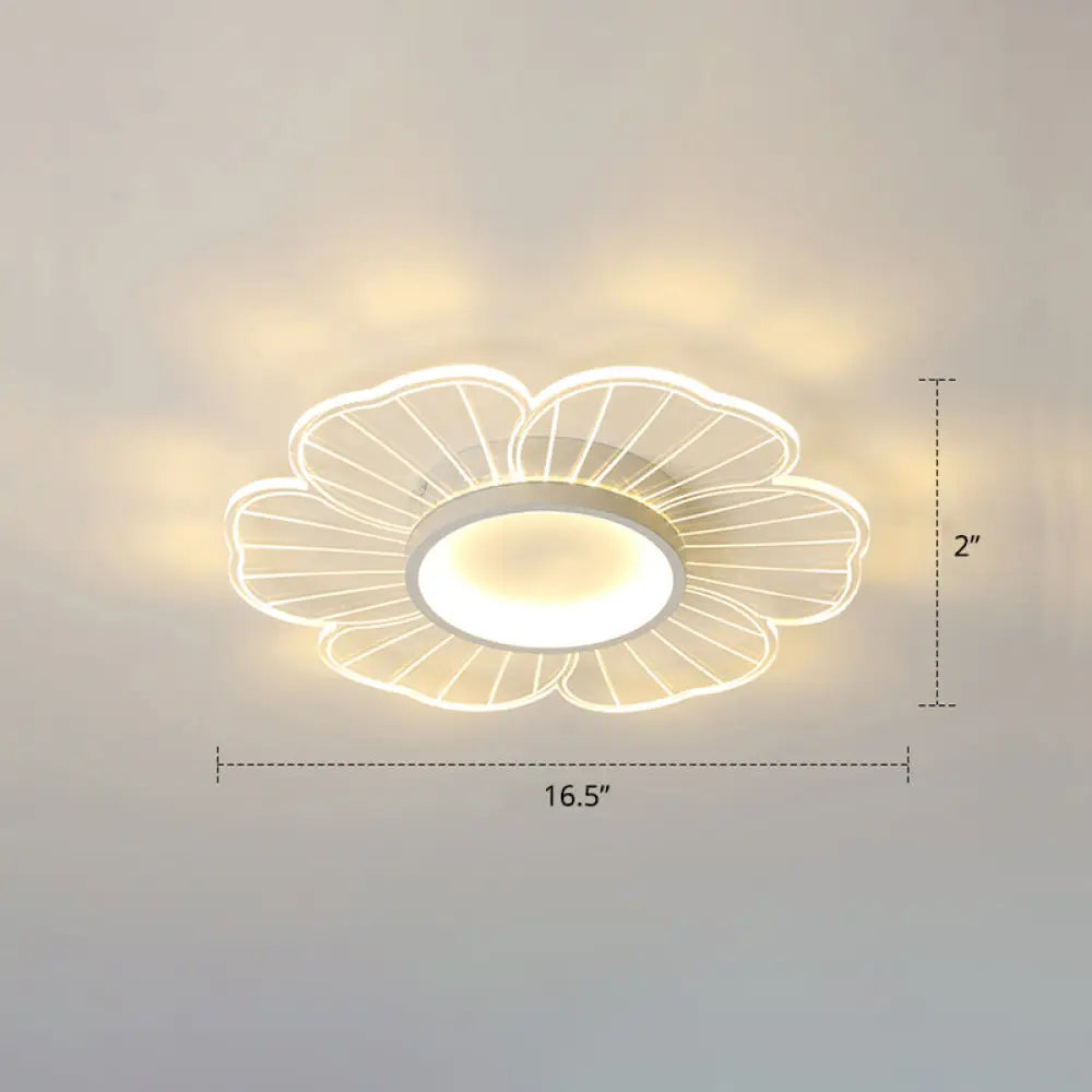 Modern Led Flower Ceiling Mount Light Fixture For Bedroom - Acrylic Flush White / 16.5’ Remote