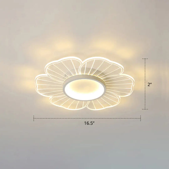 Modern Led Flower Ceiling Mount Light Fixture For Bedroom - Acrylic Flush White / 16.5’ Remote