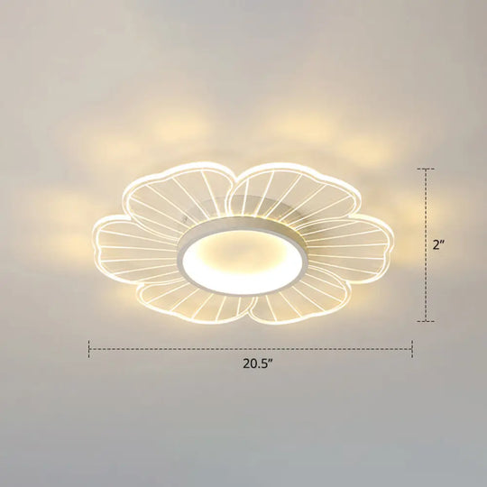 Modern Led Flower Ceiling Mount Light Fixture For Bedroom - Acrylic Flush White / 20.5’ Remote