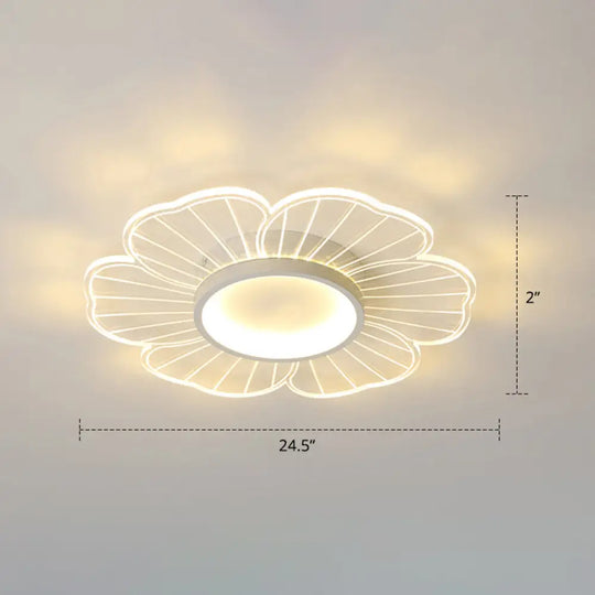 Modern Led Flower Ceiling Mount Light Fixture For Bedroom - Acrylic Flush White / 24.5’ Remote