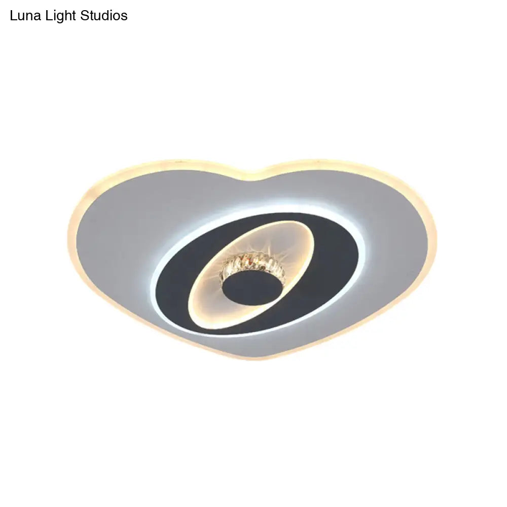 Modern Led Flush Ceiling Lamp - Acrylic Heart Shape Grey And White Adjustable Brightness