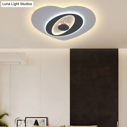 Modern Led Flush Ceiling Lamp - Acrylic Heart Shape Grey And White Adjustable Brightness