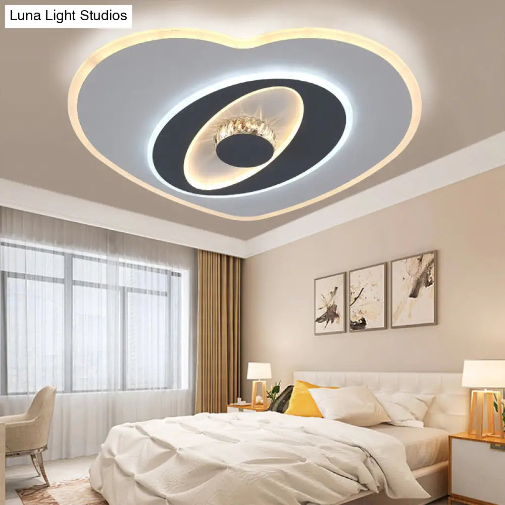 Modern Led Flush Ceiling Lamp - Acrylic Heart Shape Grey And White Adjustable Brightness
