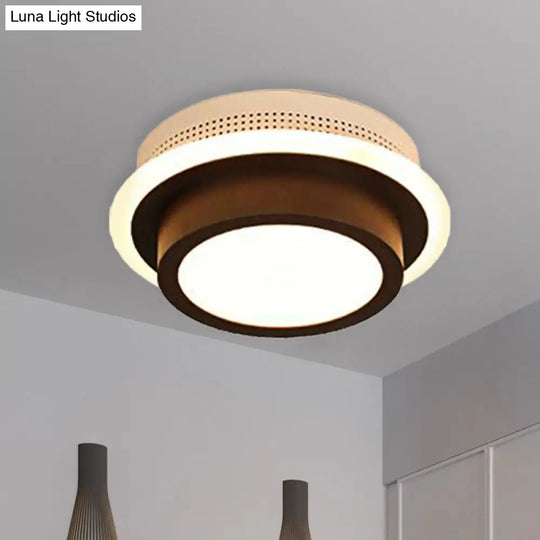 Modern Led Flush Ceiling Lamp In Black/White - Round Square Or Triangle Acrylic Design For Corridor