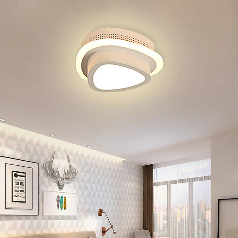 Modern Led Flush Ceiling Lamp In Black/White - Round Square Or Triangle Acrylic Design For Corridor