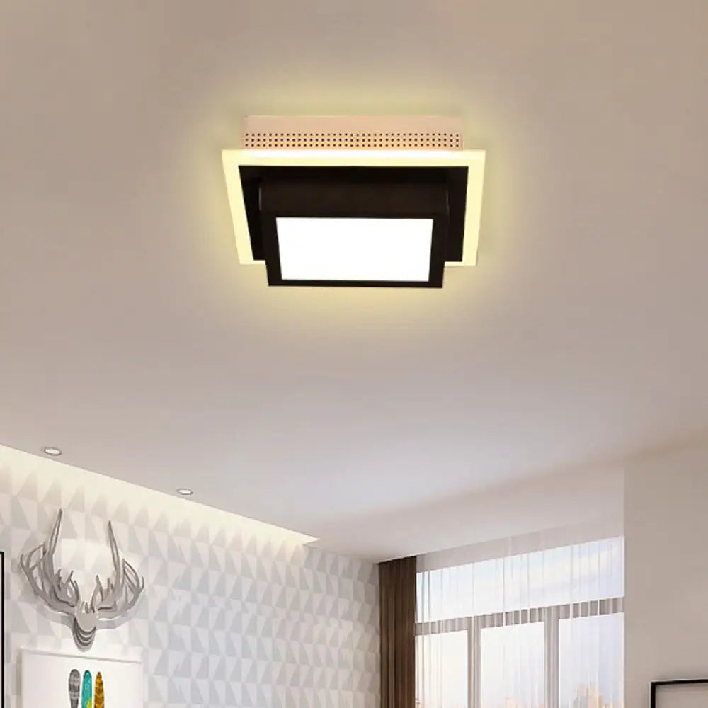 Modern Led Flush Ceiling Lamp In Black/White - Round Square Or Triangle Acrylic Design For Corridor