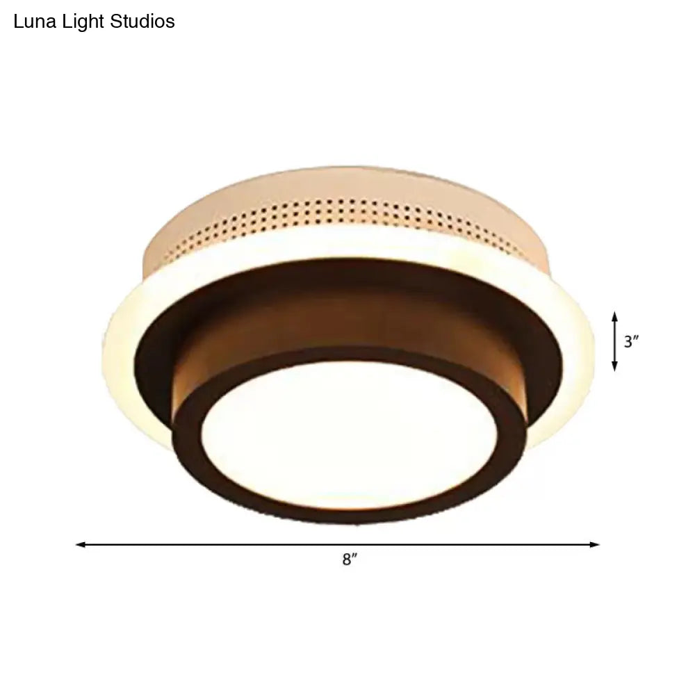 Modern Led Flush Ceiling Lamp In Black/White - Round Square Or Triangle Acrylic Design For Corridor