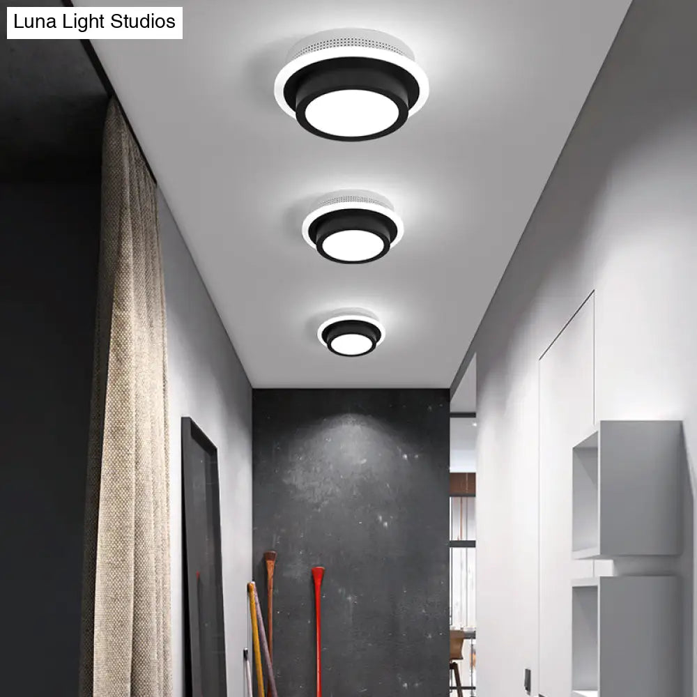 Modern Led Flush Ceiling Lamp In Black/White - Round Square Or Triangle Acrylic Design For Corridor