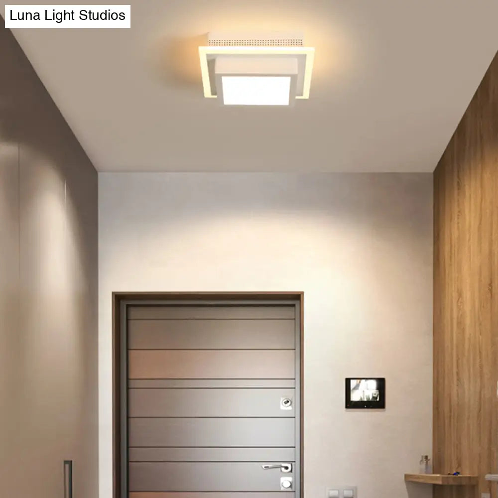 Modern Led Flush Ceiling Lamp In Black/White - Round Square Or Triangle Acrylic Design For Corridor