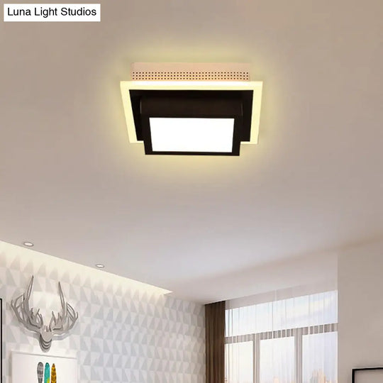 Modern Led Flush Ceiling Lamp In Black/White - Round Square Or Triangle Acrylic Design For Corridor