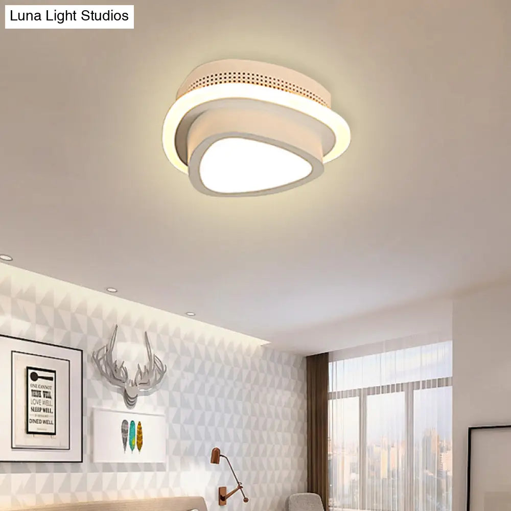 Modern Led Flush Ceiling Lamp In Black/White - Round Square Or Triangle Acrylic Design For Corridor