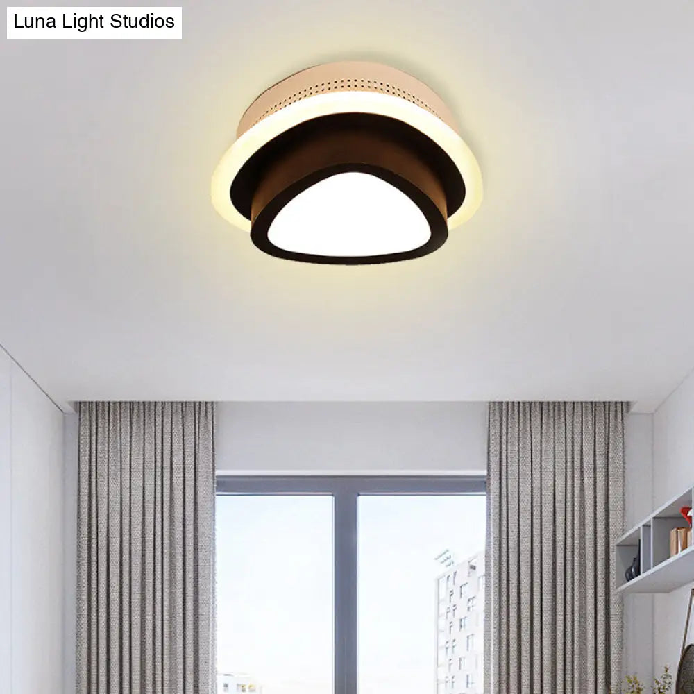 Modern Led Flush Ceiling Lamp In Black/White - Round Square Or Triangle Acrylic Design For Corridor