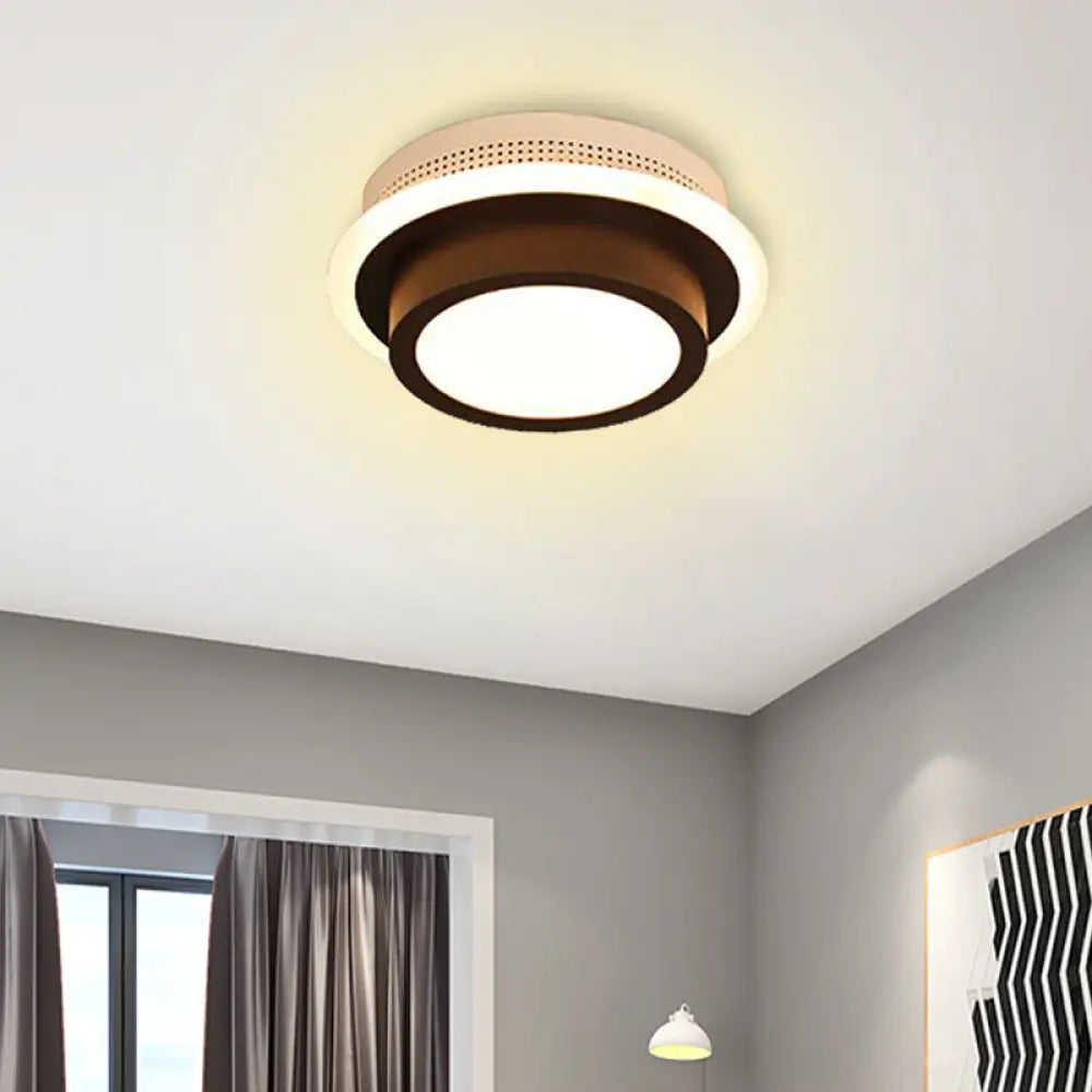 Modern Led Flush Ceiling Lamp In Black/White - Round Square Or Triangle Acrylic Design For Corridor