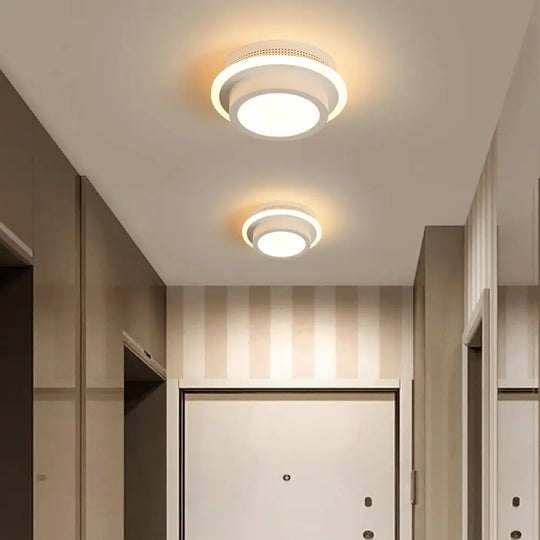 Modern Led Flush Ceiling Lamp In Black/White - Round Square Or Triangle Acrylic Design For Corridor