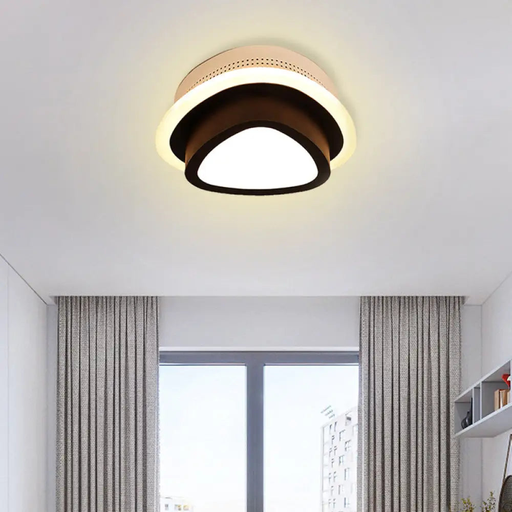 Modern Led Flush Ceiling Lamp In Black/White - Round Square Or Triangle Acrylic Design For Corridor