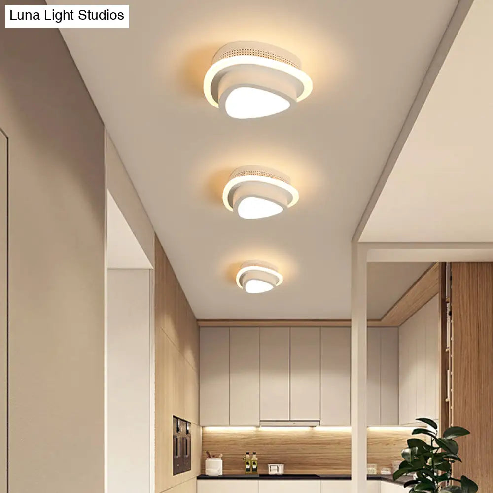 Modern Led Flush Ceiling Lamp In Black/White - Round Square Or Triangle Acrylic Design For Corridor