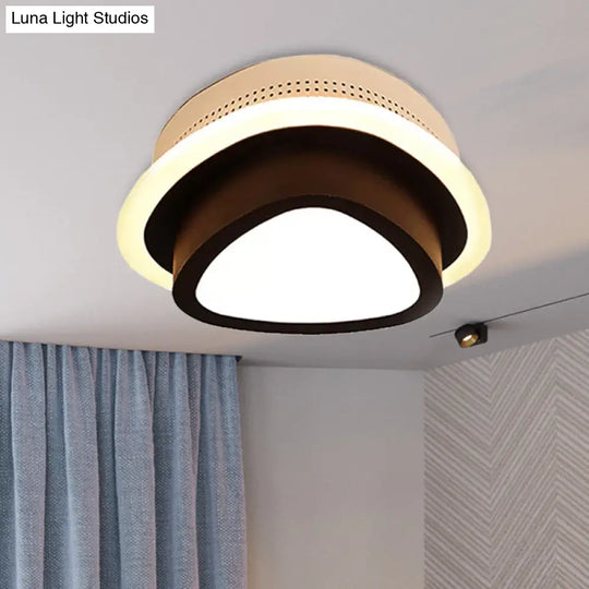 Modern Led Flush Ceiling Lamp In Black/White - Round Square Or Triangle Acrylic Design For Corridor
