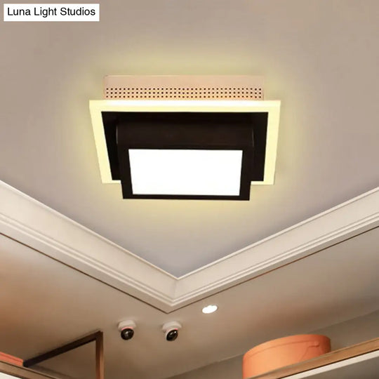 Modern Led Flush Ceiling Lamp In Black/White - Round Square Or Triangle Acrylic Design For Corridor