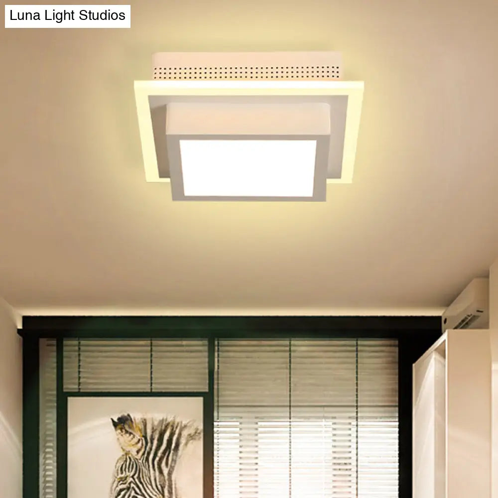 Modern Led Flush Ceiling Lamp In Black/White - Round Square Or Triangle Acrylic Design For Corridor