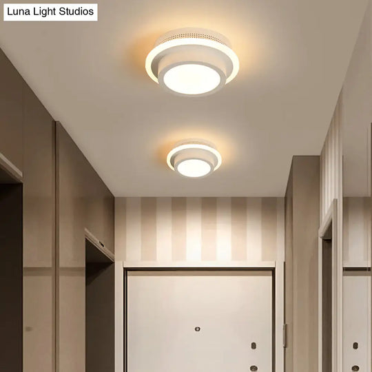 Modern Led Flush Ceiling Lamp In Black/White - Round Square Or Triangle Acrylic Design For Corridor