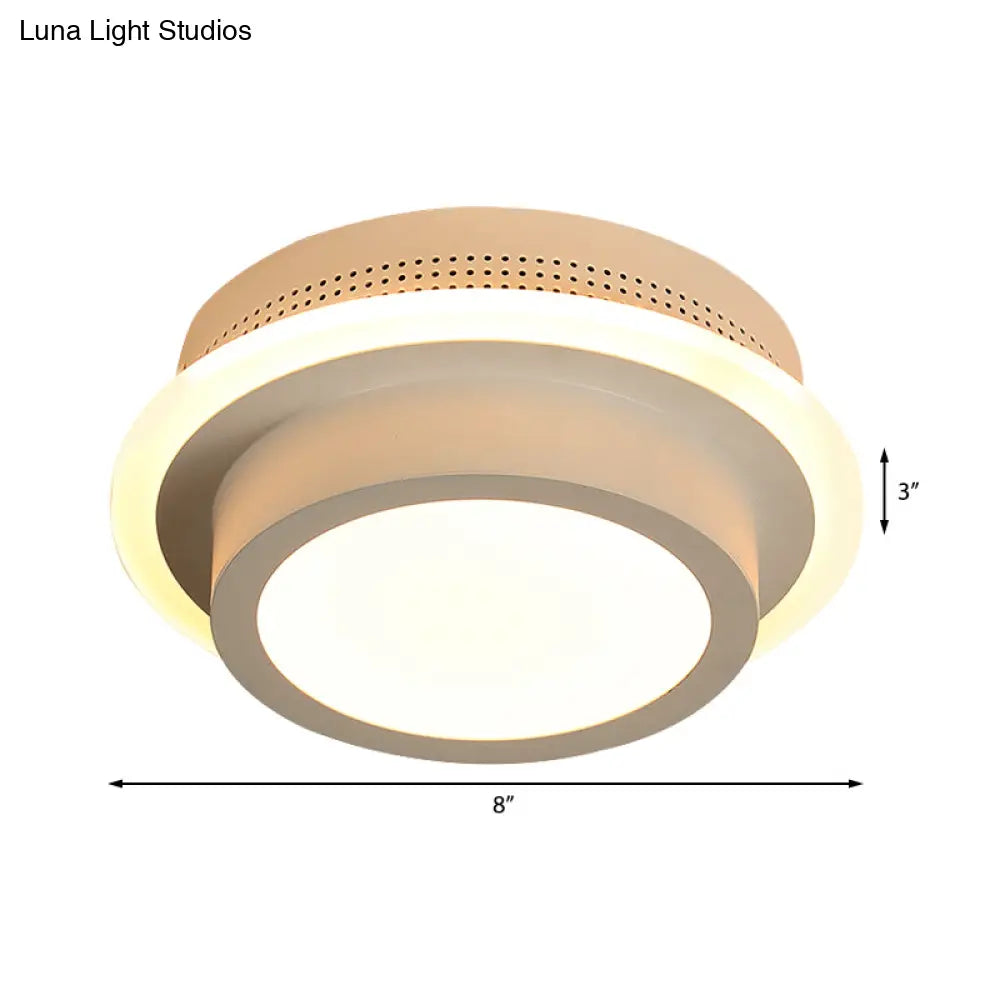 Modern Led Flush Ceiling Lamp In Black/White - Round Square Or Triangle Acrylic Design For Corridor