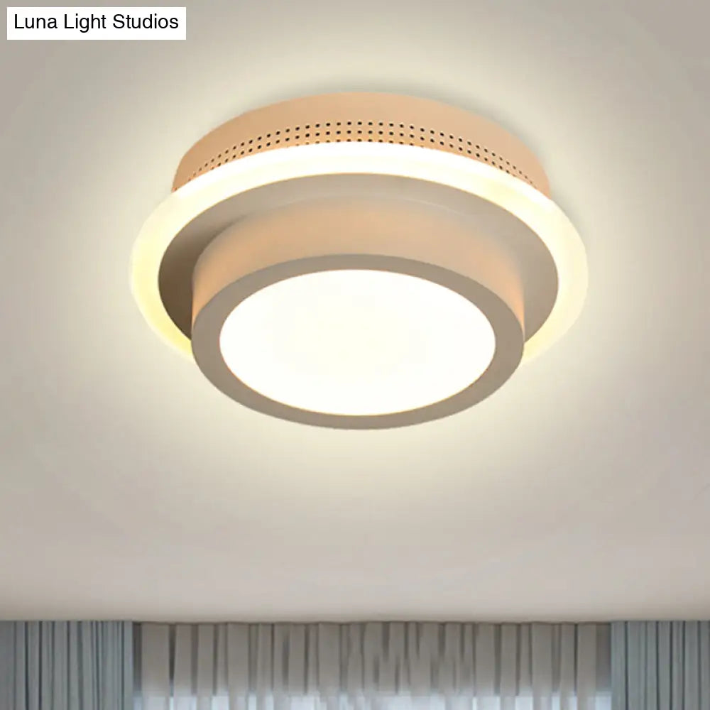 Modern Led Flush Ceiling Lamp In Black/White - Round Square Or Triangle Acrylic Design For Corridor