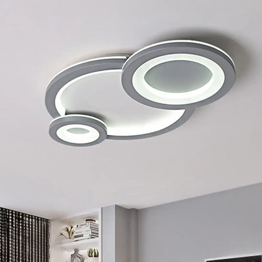 Modern Led Flush Ceiling Lamp With Acrylic Shade - Grey/White Round Mount Warm/White Light Grey /