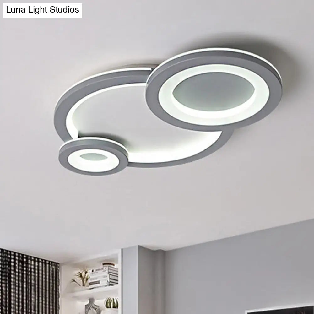 Modern Led Flush Ceiling Lamp With Acrylic Shade - Grey/White Round Mount Warm/White Light Grey /